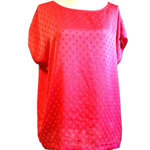 Ann Taylor LOFT Classic Top Size M Pink Polka Dot Short Sleeve Semi Sheer Barbie
